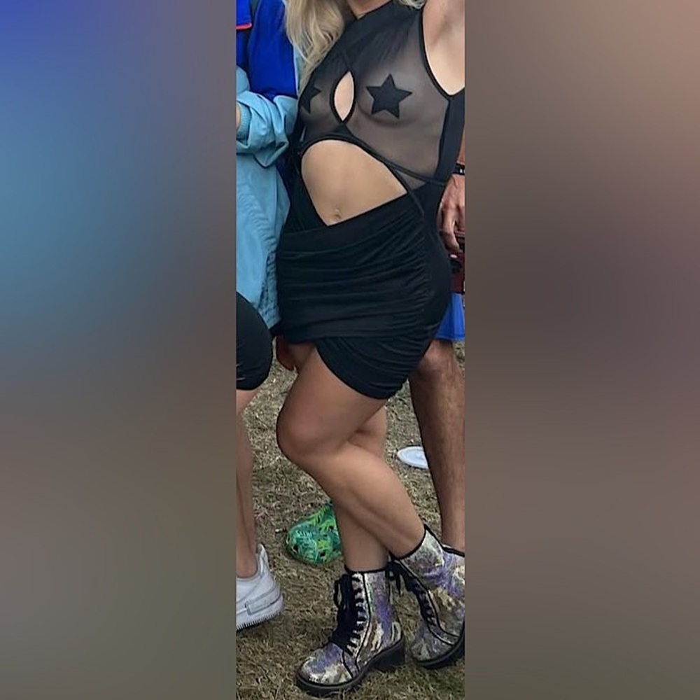 3/$20💥 Black Cutout Sheer Mini Dress & Romper 2 Piece Festival Club Wear Bundle - Picture 3 of 13